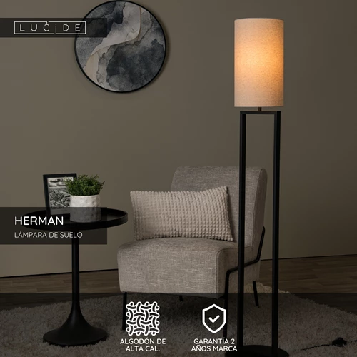 Lucide HERMAN - Lámpara de suelo - Ø 26 cm - 1xE27 - Beige - USP